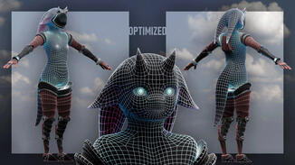 Built with industry-standard retopology and optimization, prioritizing higher polygon density in the face and deformation areas while keeping the overall count low. It uses only three materials: the organic body, robotic limbs, and helmet.