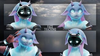 It features both an organic face and a digital helmet, which can be toggled on/off, each with full ARKit face-tracking support. This enables it to follow the user’s facial expressions with the appropriate hardware.