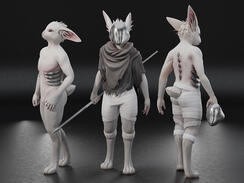 My first published anthropomorphic animal-like avatar, also from Lifespan. Beyond the body and clothing, the full package also includes a broken high-tech mask and a spear.