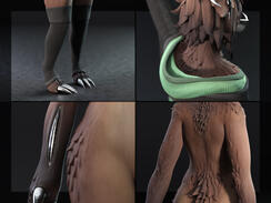 Her textures, like all my avatars, were created in Substance Painter. From the beginning, I aimed for a physically realistic style with detailed surfaces that invite closer inspection. You can notice her metallic skeleton poking out in her forearm and claw