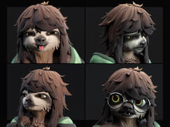 Zuri, like Morph, features full face tracking. While designing her, I focused on large, expressive eyes behind round glasses to create a softer, cuter look and avoid the uncanny valley.